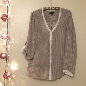 Sheer top, roll sleeves or let down. Work or out.